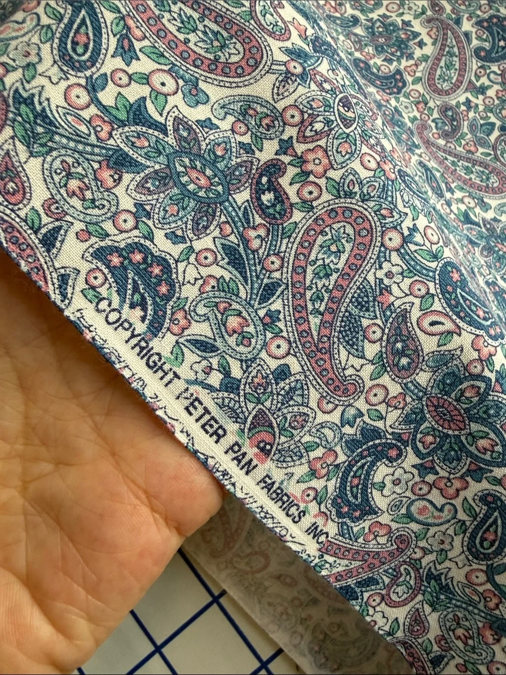 Vintage Peter Pan Fabrics Paisley Floral Cotton Fabric 1 3/4 Yards x 44”
